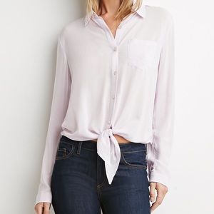 Tie-Front Chiffon Button-Down Top